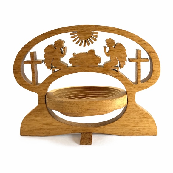 Nativity Scene Wood Collapsible Basket Jesus Angels Cross Christmas Decor 10” - Picture 2 of 7